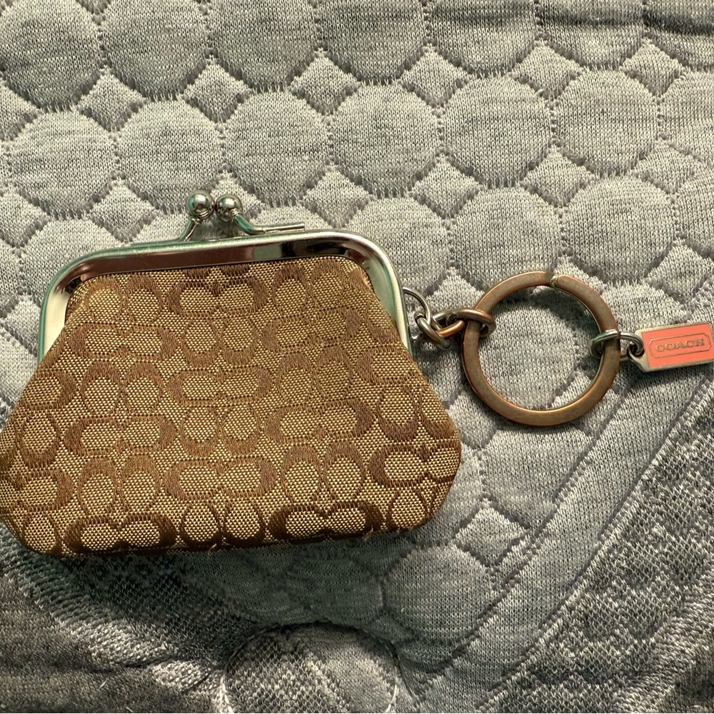 Coach Brown Monogram Coin Purse Keychain